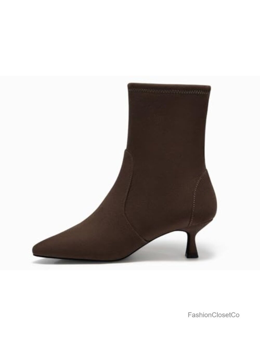 Womens Pointed Toe Kitten Heel Ankle Boots Side Zipper Faux Suede Leather - Picture 5 of 6